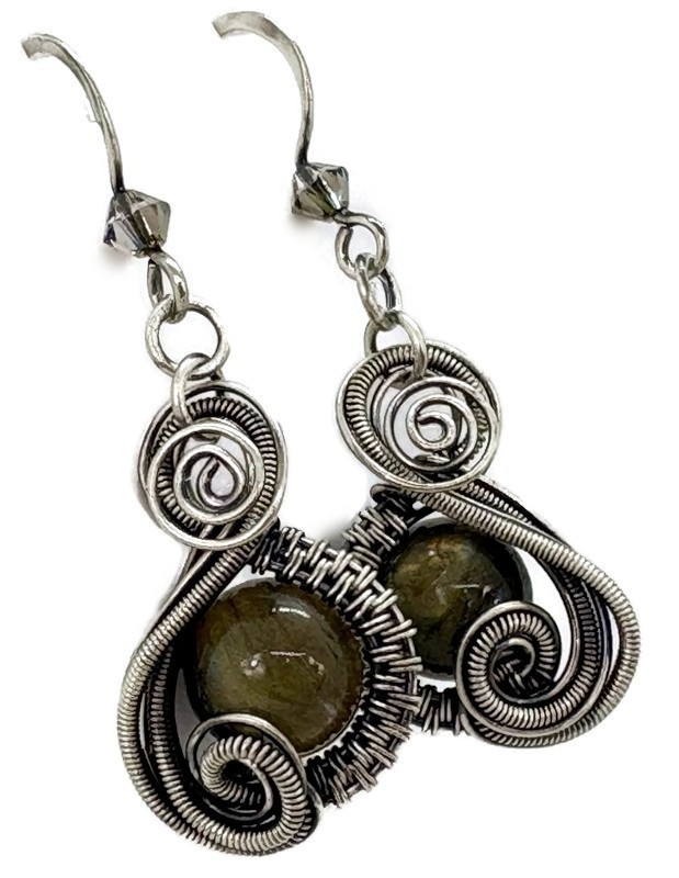 Labradorite and Sterling Silver Necklace and Earrings Set with Swarovski Crystal