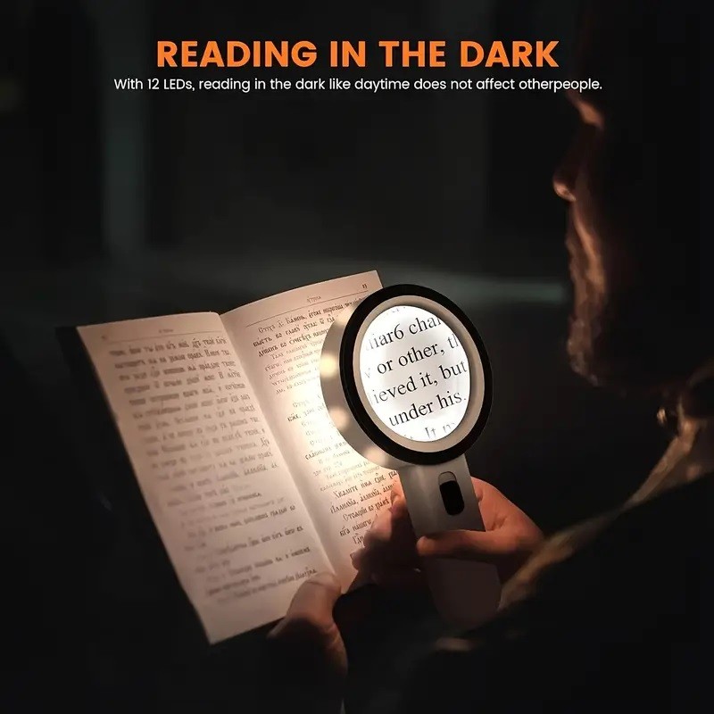 30X Jumbo Handheld Magnifying Glass w/ 13 Bright LED Light Illuminated Magnifier