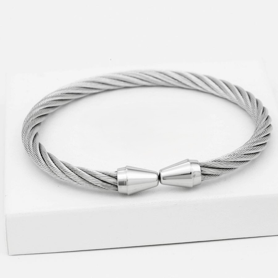 Men’s Silver Stainless~Steel.Bangle Cable Adjustable Bracelet*Unisex + Box