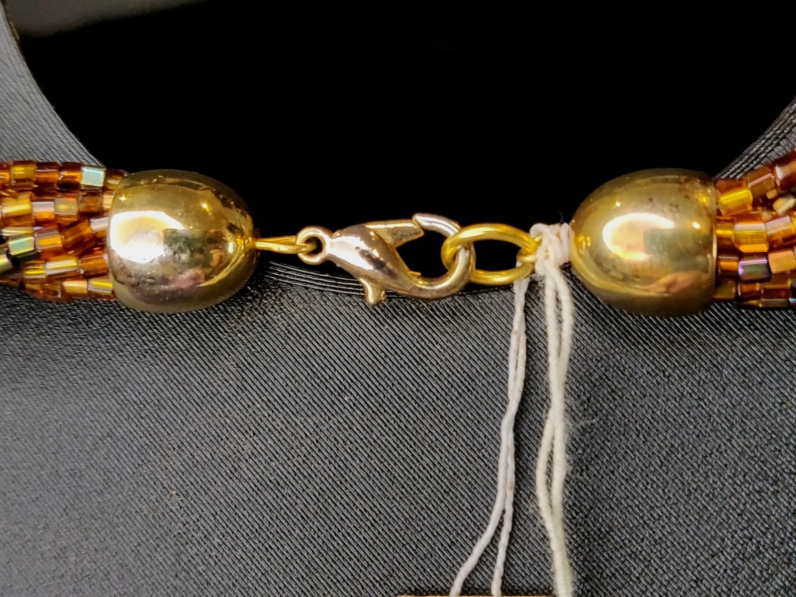 Vintage Czech Republic Boho Caramel Black Gold Glass Bead 12 Strand Necklace 50s