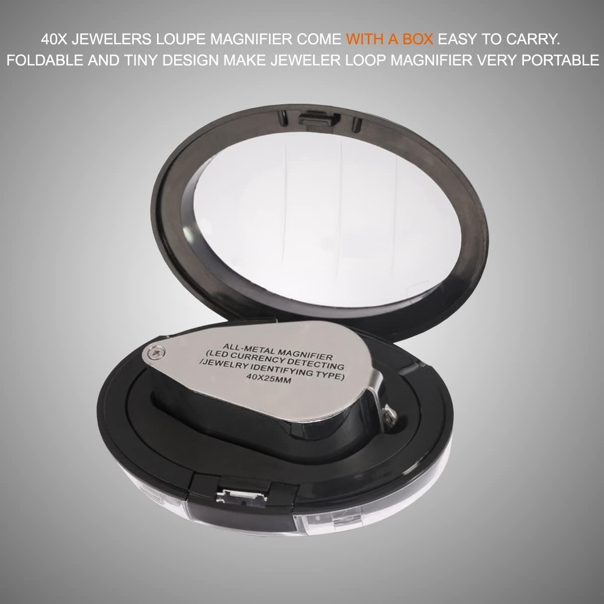 40X Jewelers Loupe Jewelry Loop Coin Magnifier Light Pocket LED Magnifying Glass