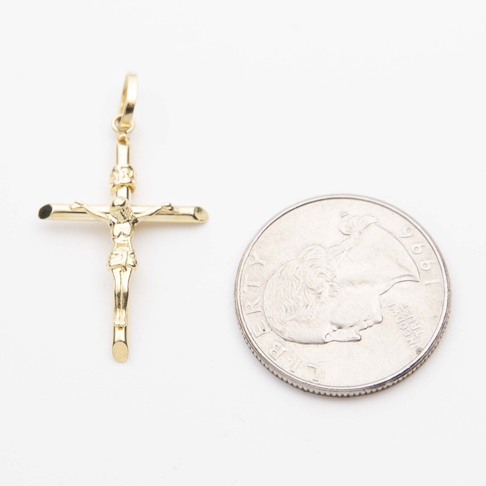 1 3/8″ Jesus Crucifix Cross INRI Pendant Real 10K Yellow Gold