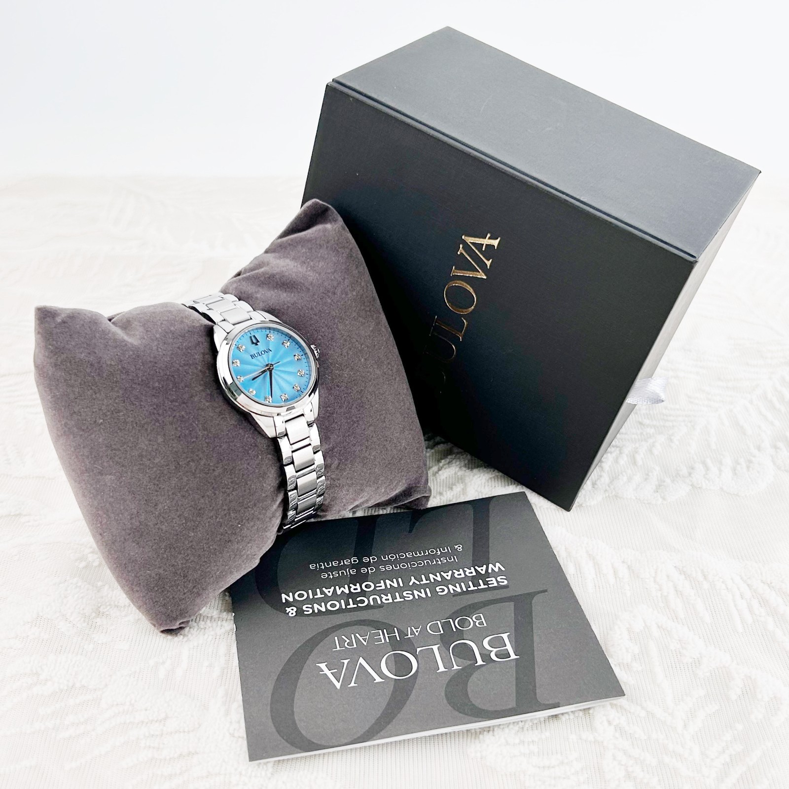Bulova Classic Sutton Diamond Blue Dial 96P250 Women’s Quartz Watch 28MM