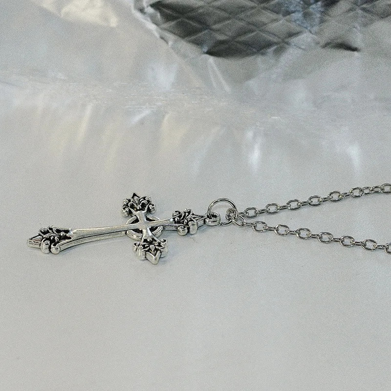 Stainless Steel Necklace Hip Hop Street Creative Cross Pendant Necklace Sweater