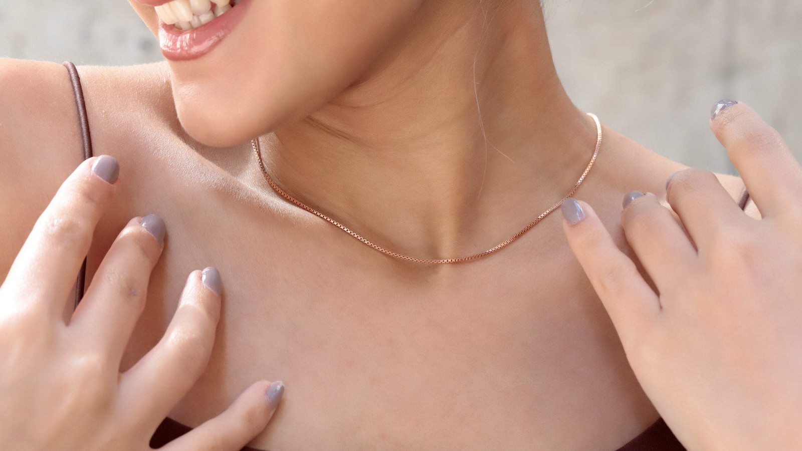 14K Gold Box Chain Necklace, 1mm Box Chain Delicate Choker Jewelry