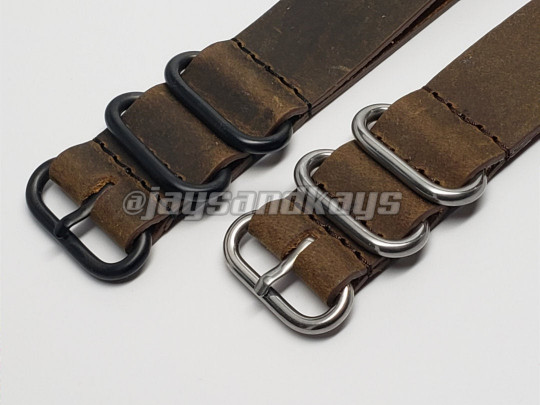 JaysAndKays® Vintage Style Leather Watch Strap Band in 3-Ring 4-Ring Black PVD