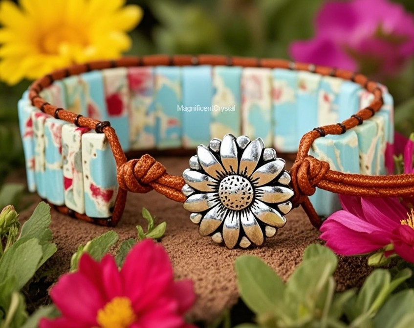 Vintage Sea Sediment Jasper Gemstone Bracelet Women Jewelry Energy Reiki Gift