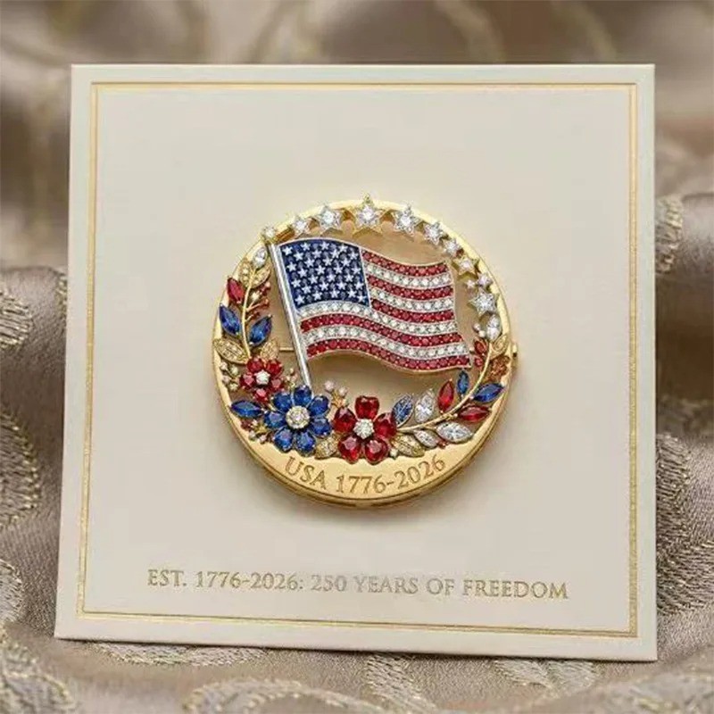 US 250th Anniversary Brooch Pin, Patriotic Bald Eagle Rhinestone Lapel Pin Jewel