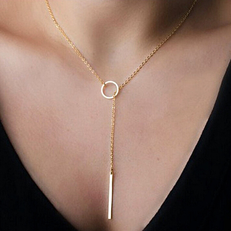 Necklace Lariat Bar Silver Chain Gold Y Pendant Style Drop Gold Tone Necklace AD