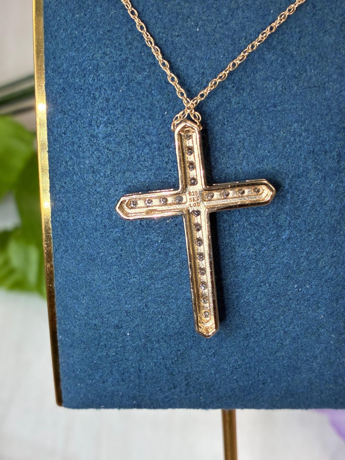 14K GOLD PLATING 925 SILVER 1.00 CT LAB GROWN DIAMOND CROSS PENDANT -18″LGP6941