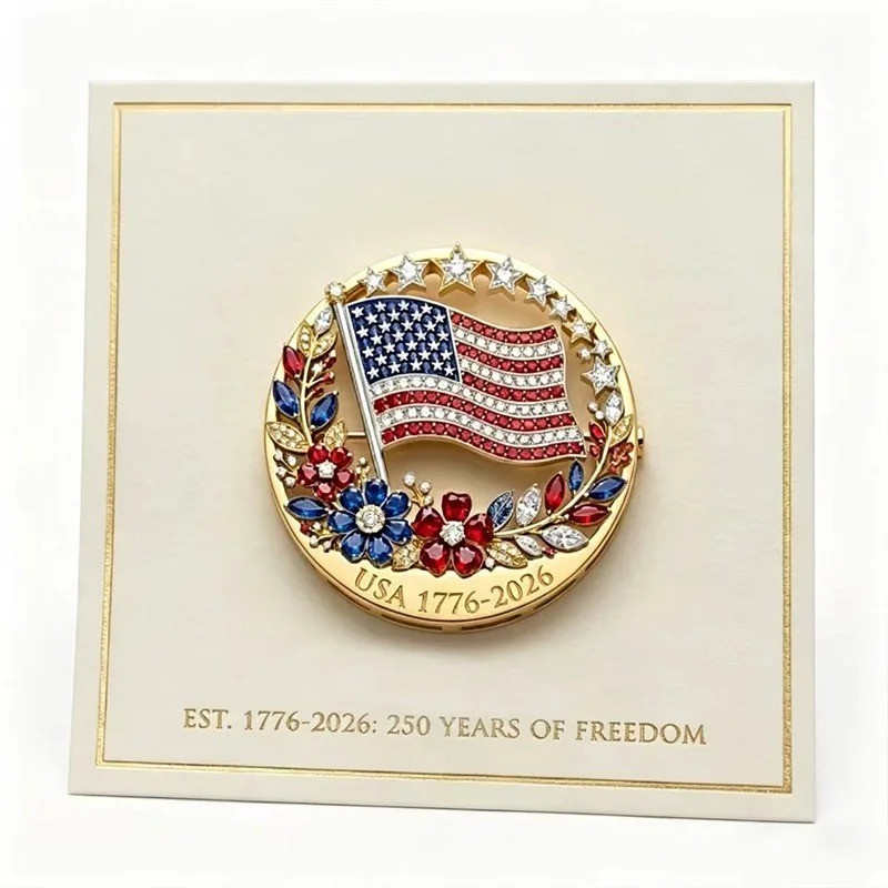 US 250th Anniversary Brooch Pin, Patriotic Bald Eagle Rhinestone Lapel Pin Jewel