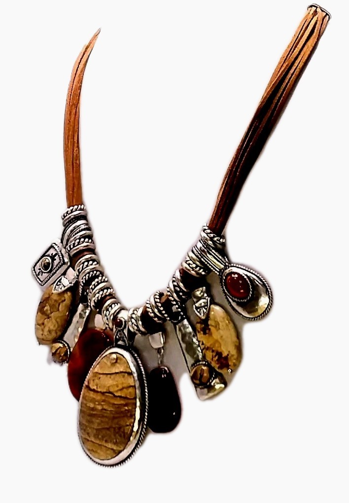 CHICO’S Pretty as a “Picture 🖼 Jasper” 12″L Necklace+Matching 2″L Earrings Ag1