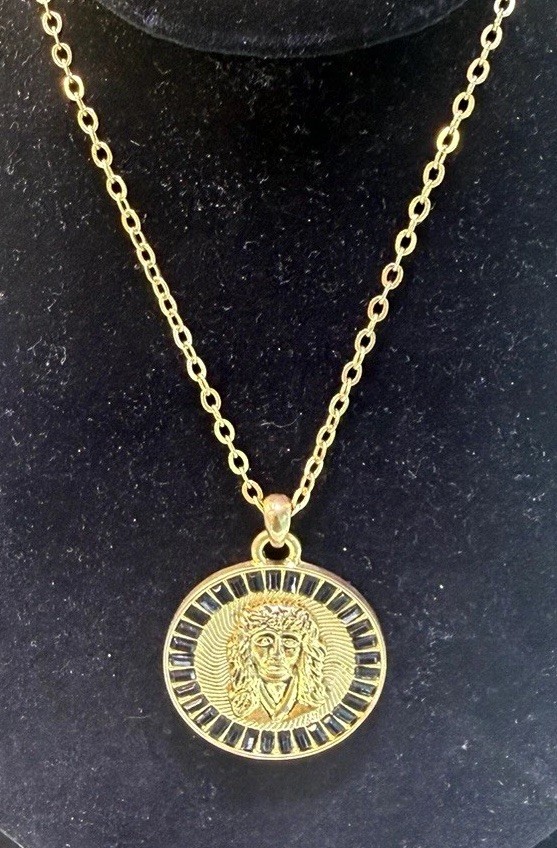 Gold Tone Cable Chain Necklace Round Coin Pendant Coins & Money Theme