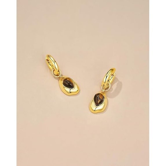 Gold Tone Drop Hoop Earrings Women Simulated Stone Fashion Jewelry Gift Set Wear