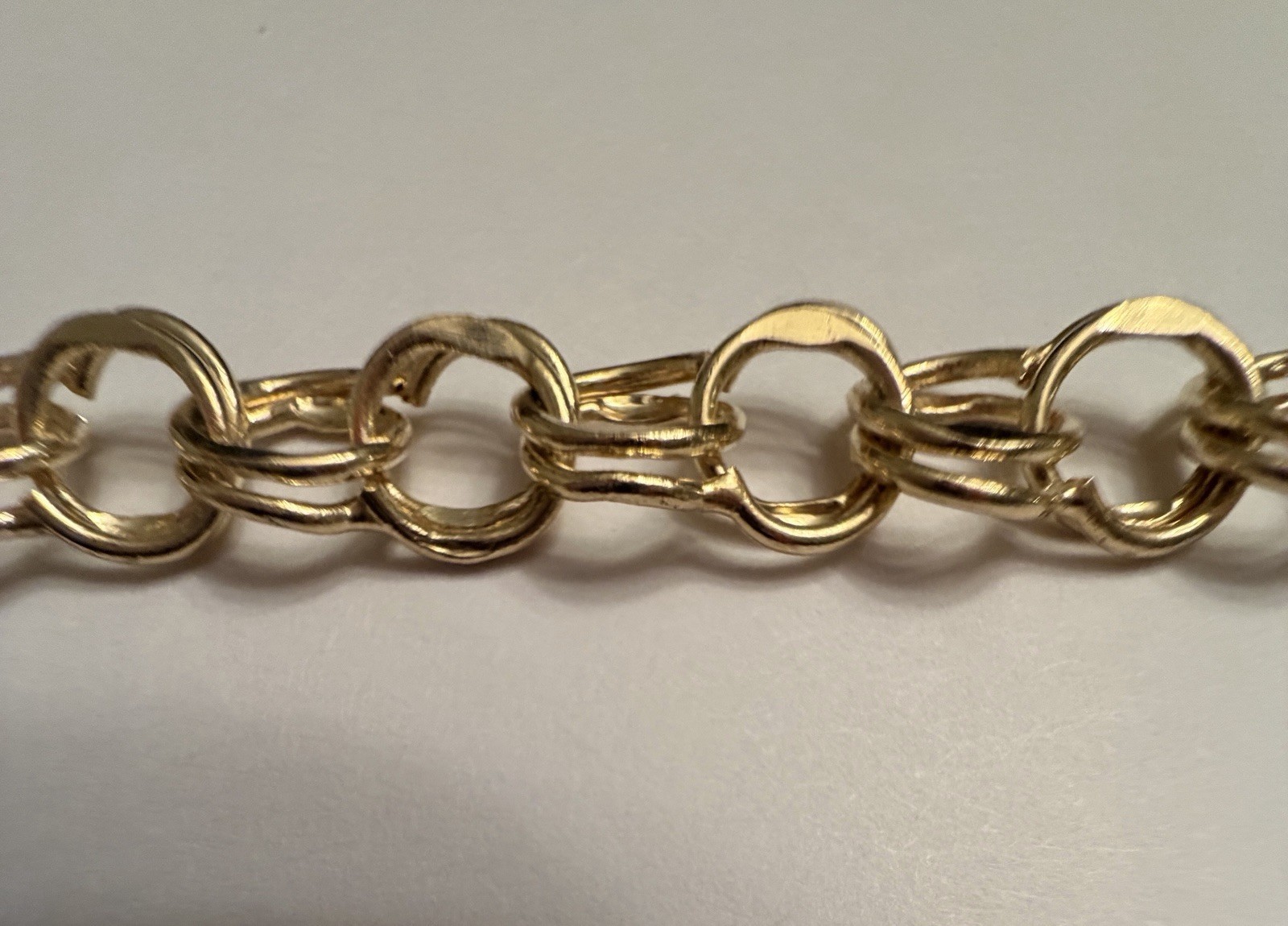 14k Yellow Gold Double Curb Link Chunky Charm Bracelet Polished Retro Never Worn