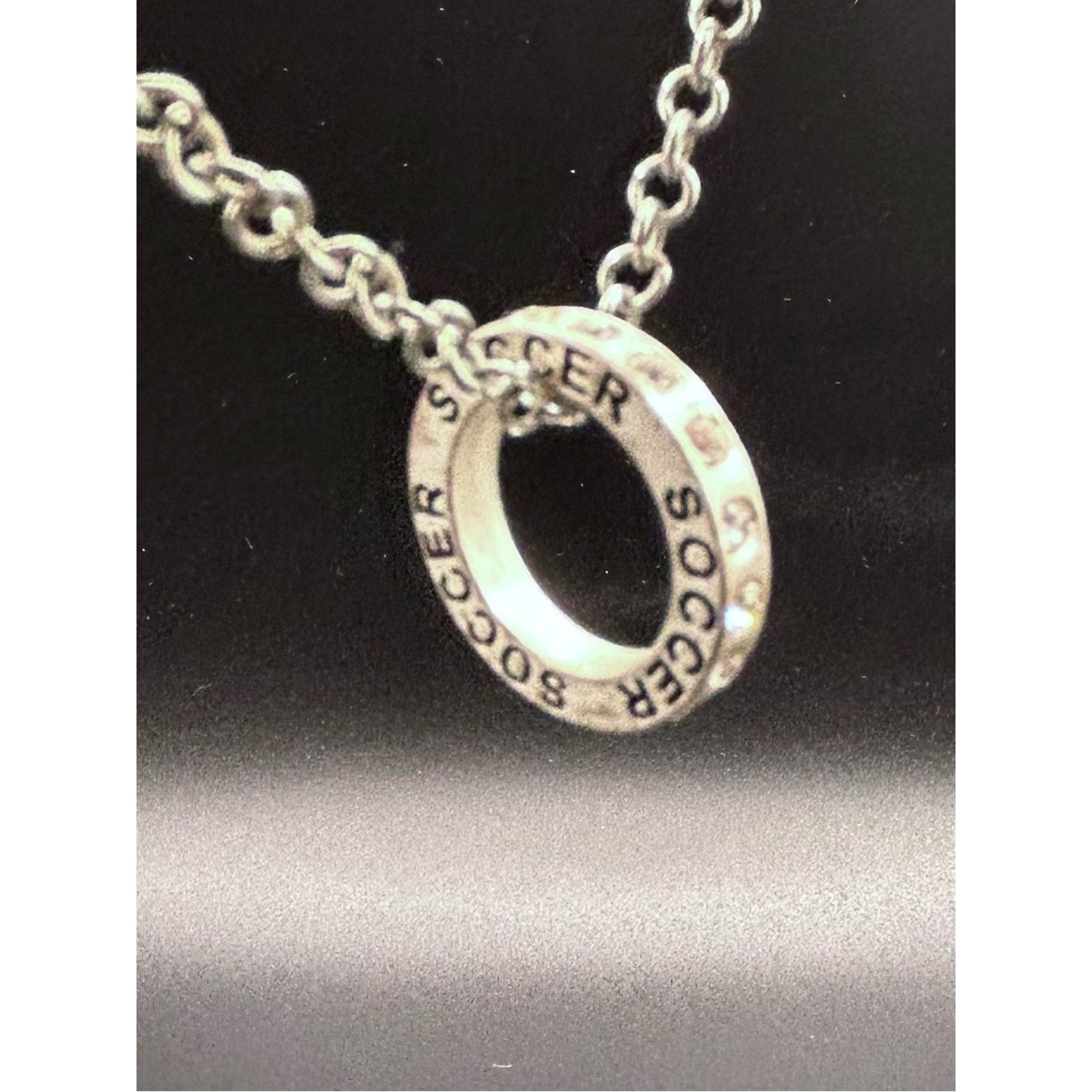 Silver-Tone Soccer Circle Pendant with Crystal Halo (pendant only)