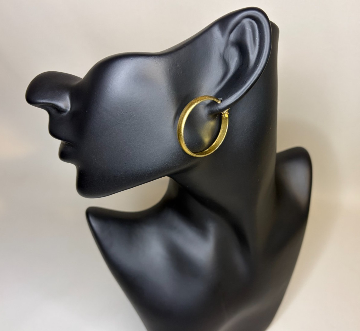Vintage Brushed Gold Hoop Earrings Satin Finish Medium Thick Click-Top 1.25”