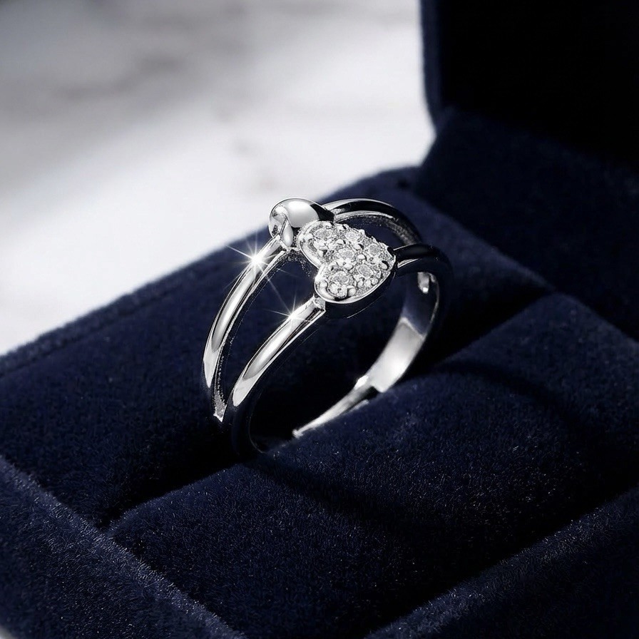 Silver Plated Stainless Steel Luxury Ring Adjustable- NON TARNISH BOND (173)
