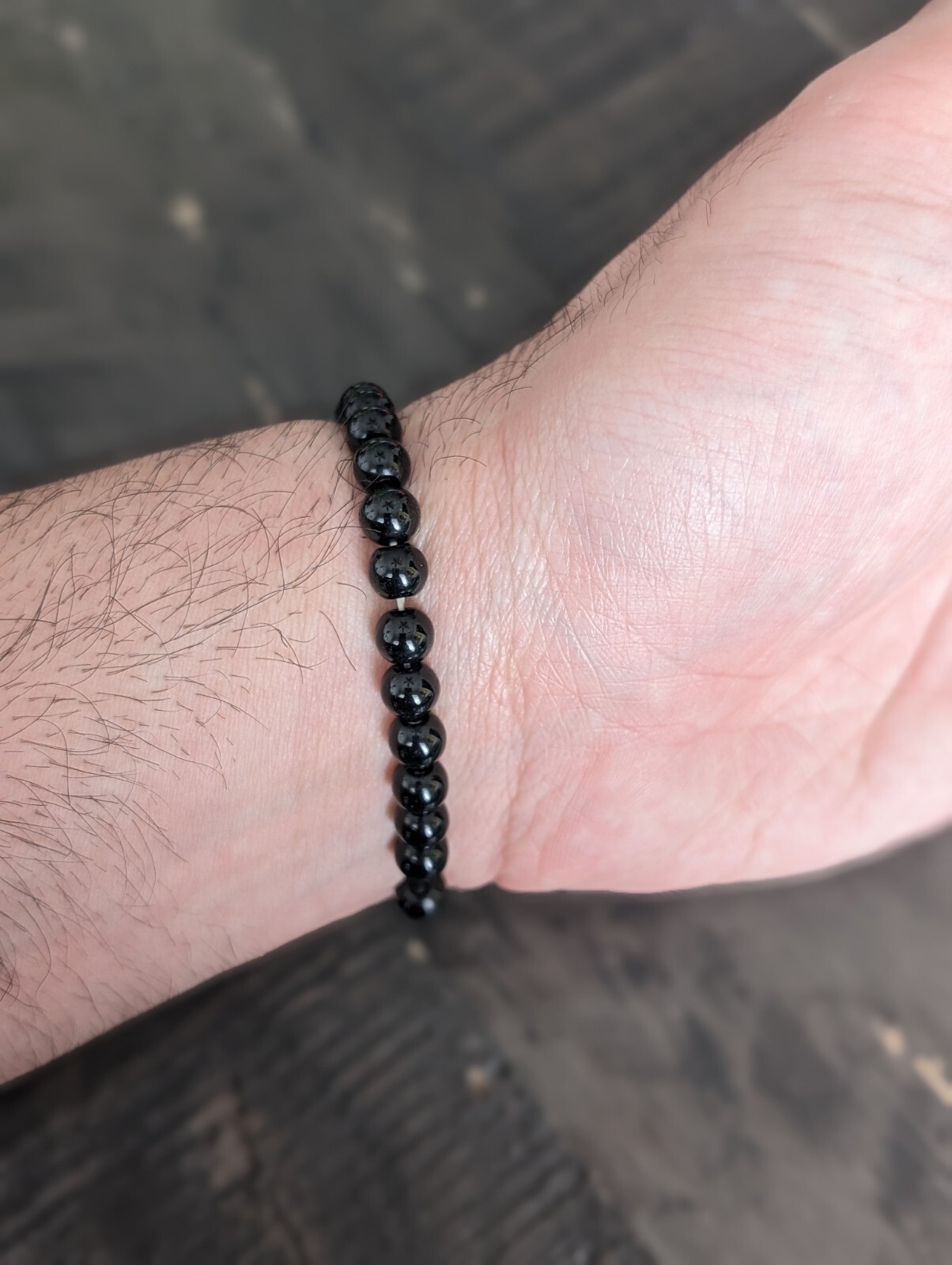 Beaded Bracelet 6mm Natural Stone Beads Men’s Gorgeous Semi-Precious Black Onyx