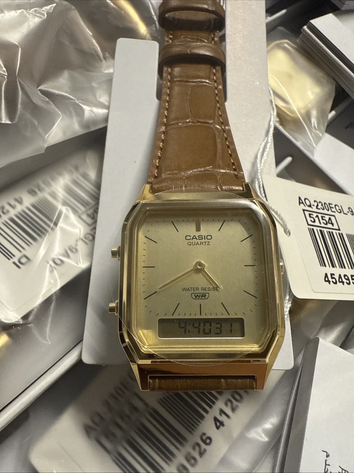 Casio Vintage AQ-230EGL-9A Elegant Gold Dial Dual Timepiece 30mm Men’s Watch