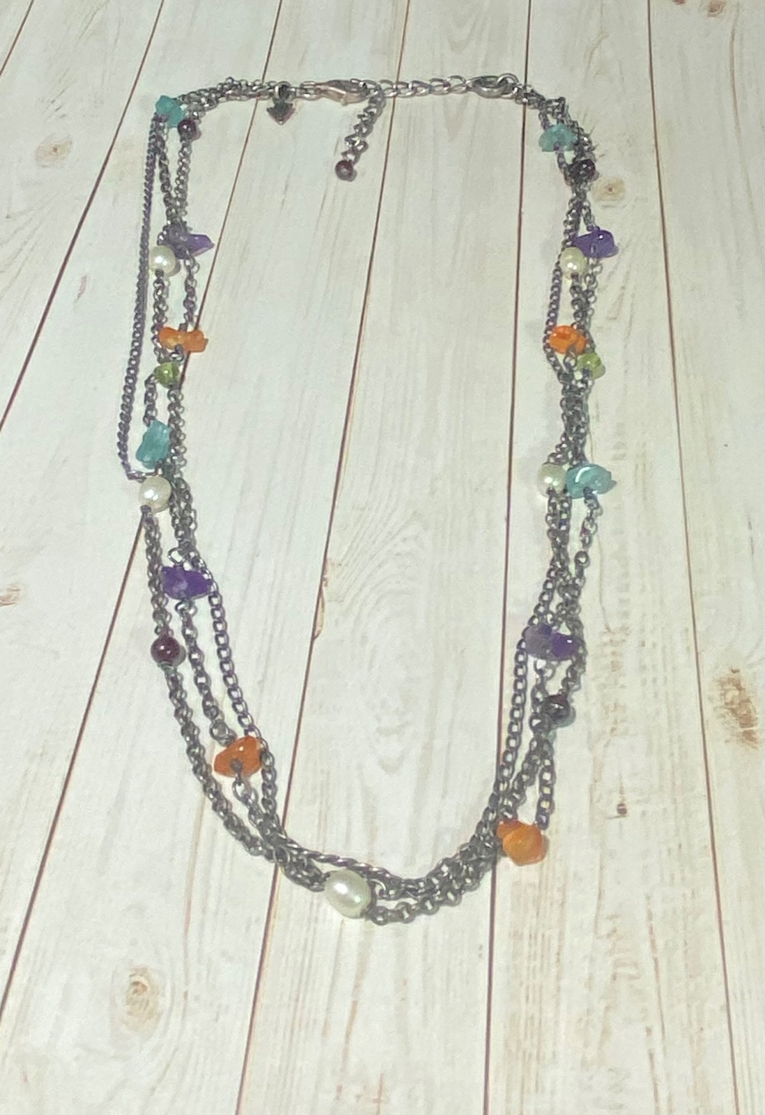 Retired Silpada Necklace Three Strand 925 Multi Gemstone Bead Station 17 inches