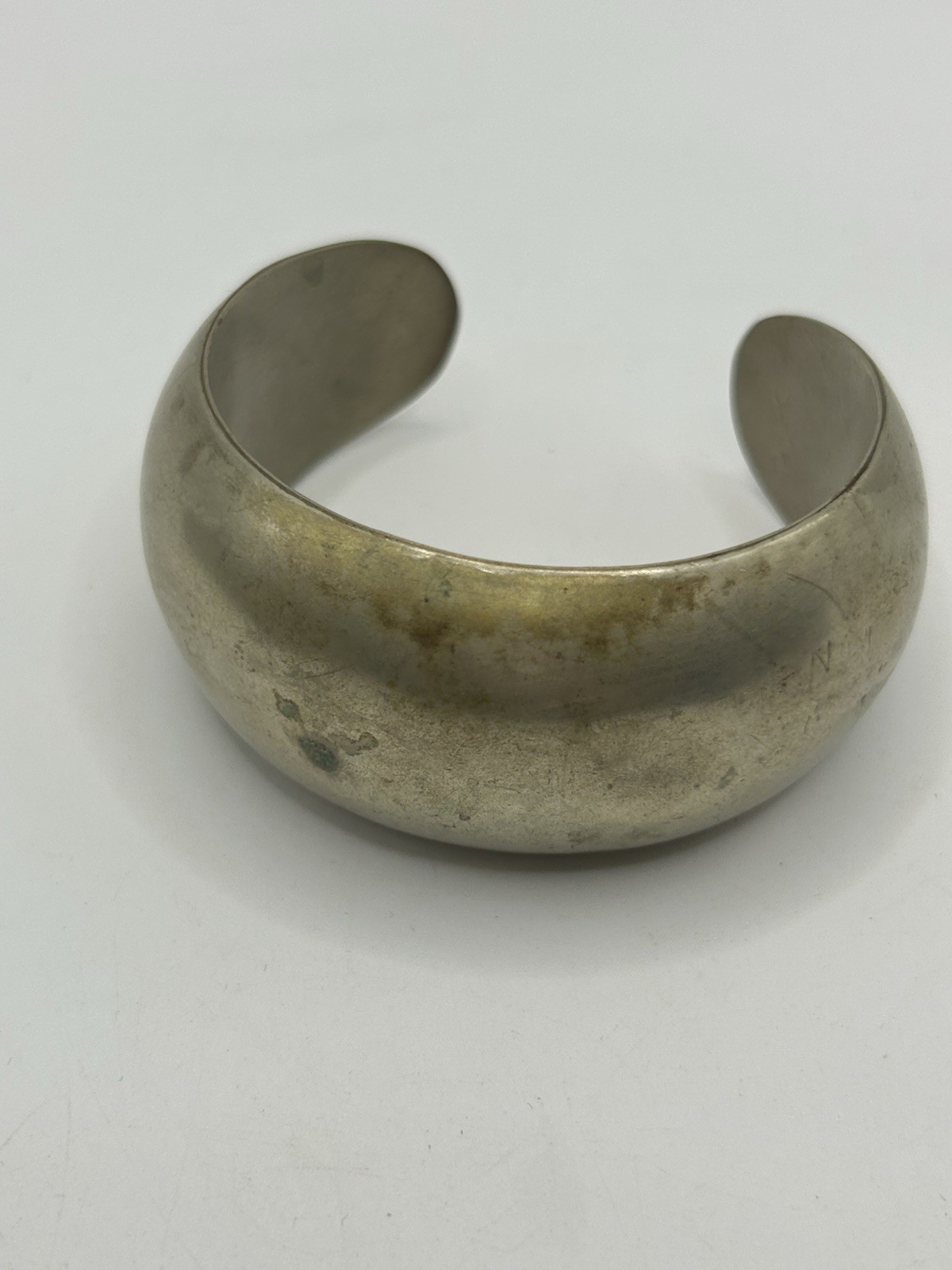 Vintage Mexico Modernist Wide Cuff Bracelet Silver Tone 33g