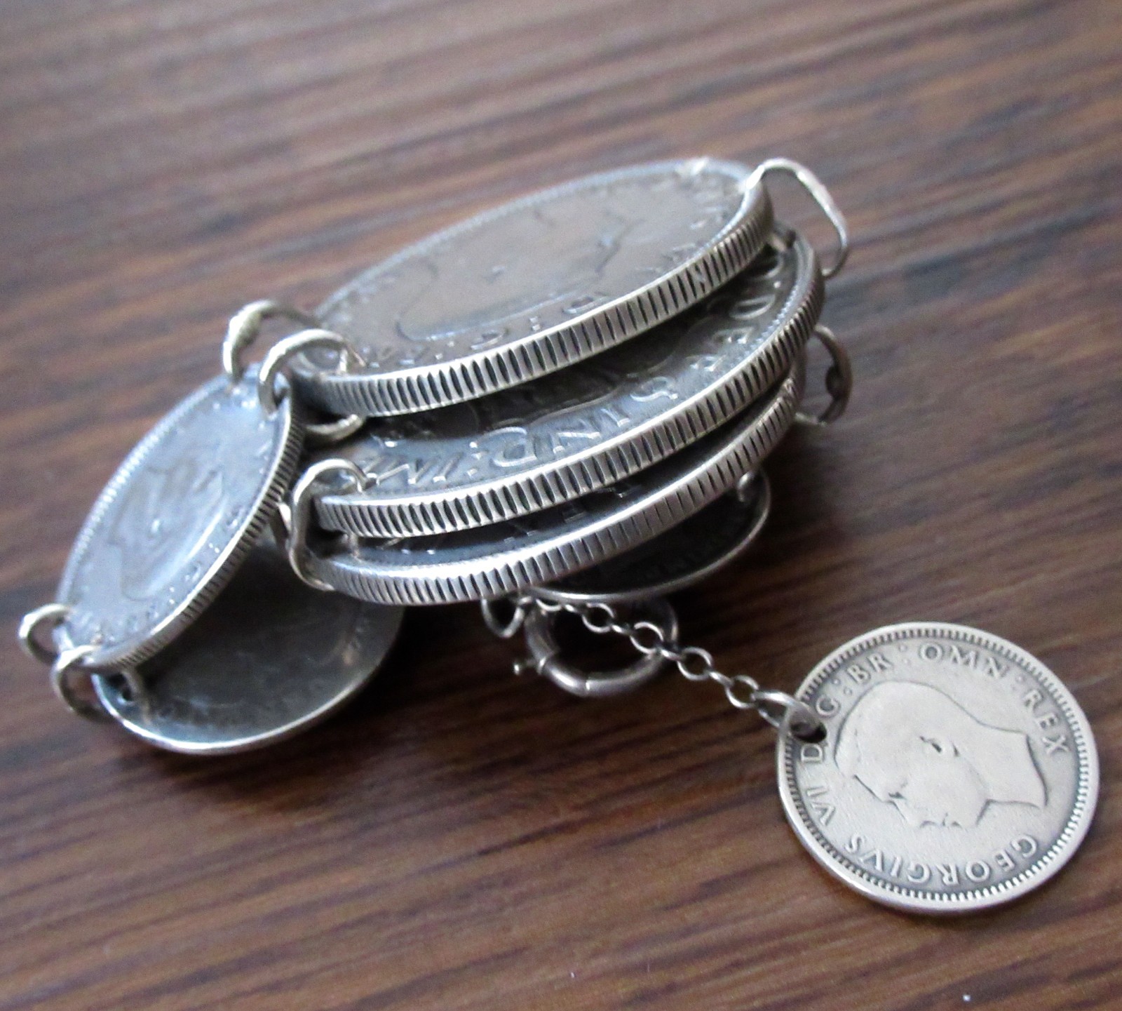 Vintage Great Britain South Africa Columbia Silver Coin Bracelet Half Crown