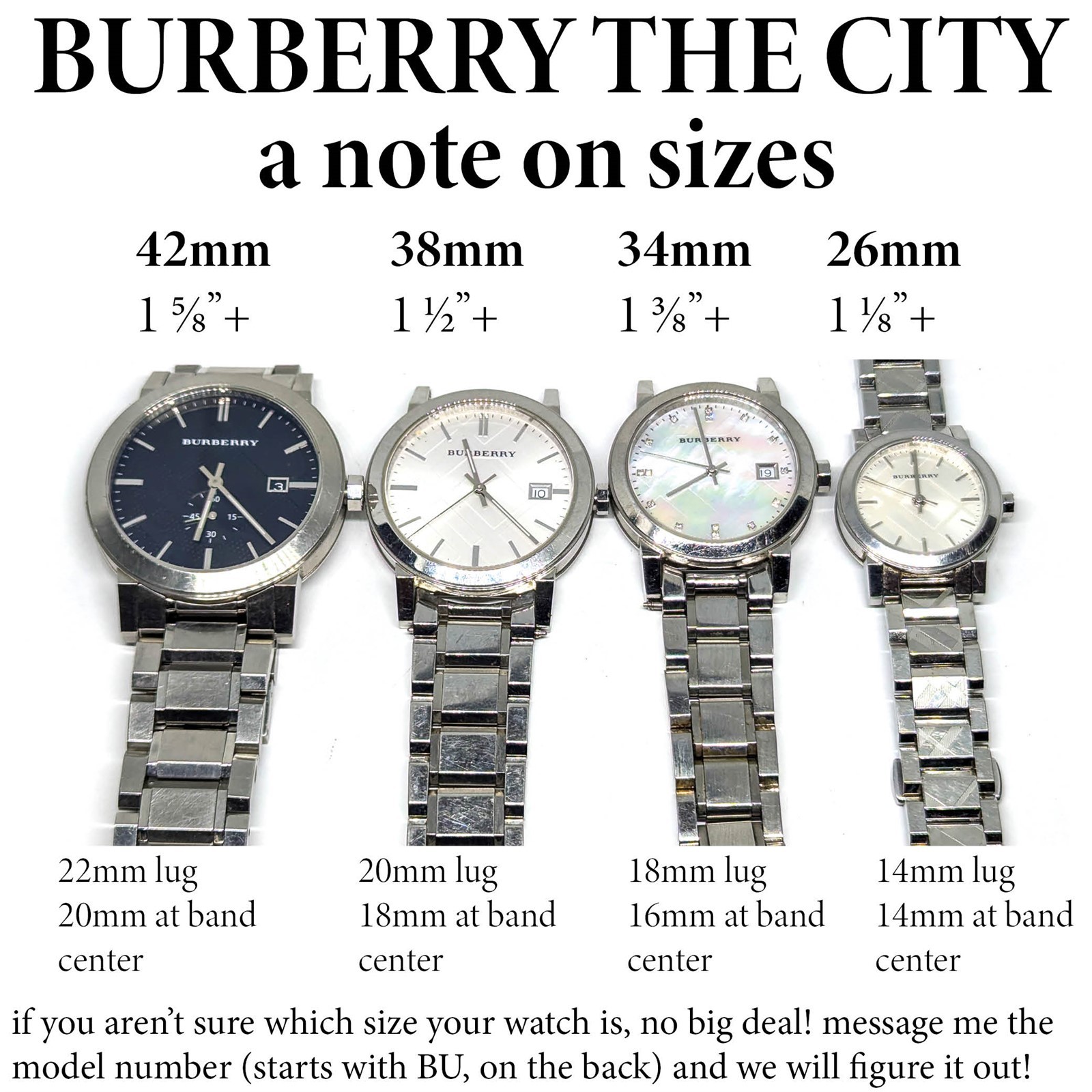 Burberry The City Watch Band Links silver color 42mm 38mm 34mm 26mm Parts Repair