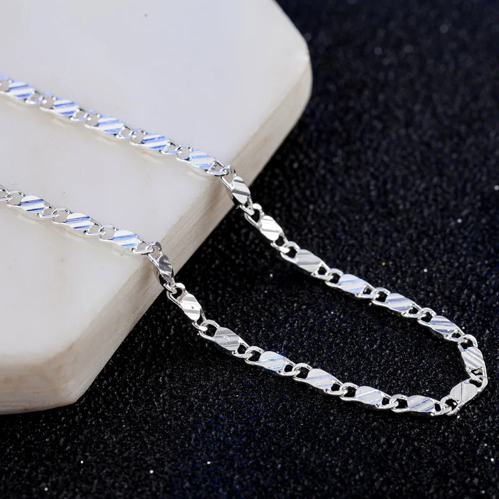 925 Sterling Silver 2MM Flat Clavicle Chain Necklace 40-75CM Women Men Gift
