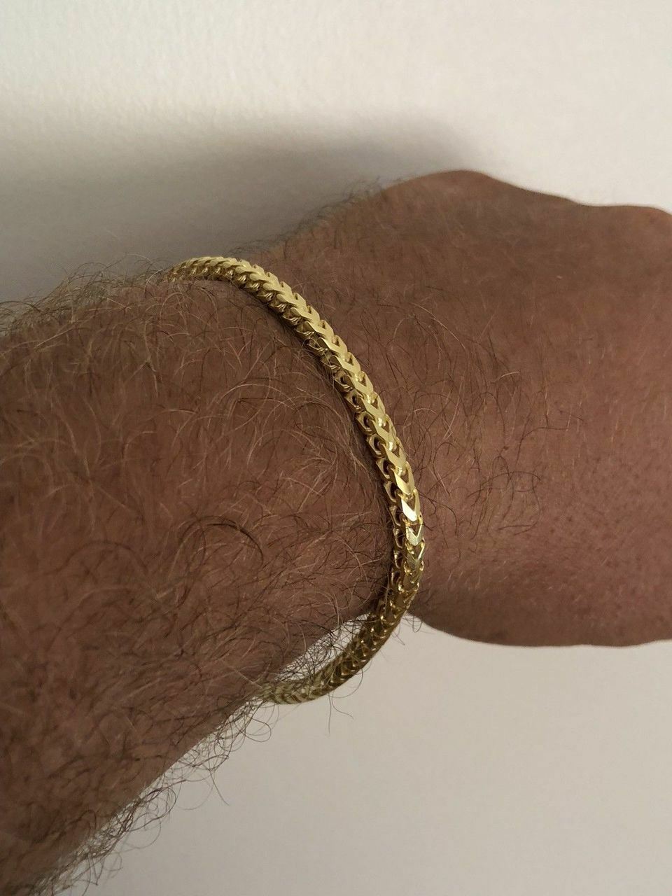 Men’s Thick 4mm Franco Bracelet 14k Gold Plated Solid 925 Sterling Silver Italy