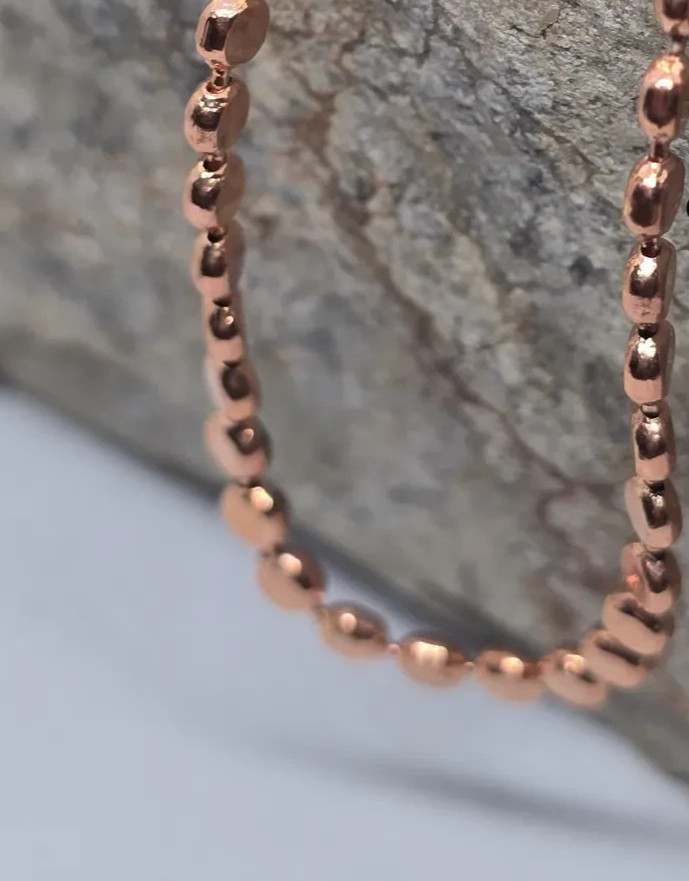 9 inch Pure Copper Flat Round Bead Chain Anklet, Healing Jewelry, Spiritual