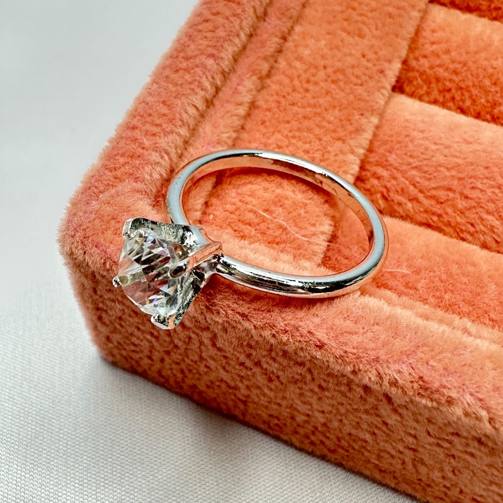 Classic Round Brilliant Solitaire Ring Silver Tone Faux Diamond Minimalist Sz 7