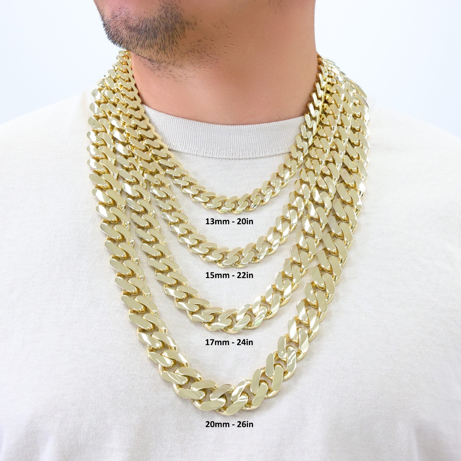 10K Yellow Gold Miami Cuban Royal Monaco Link Chain Necklace 5mm-20mm, 16″- 30″
