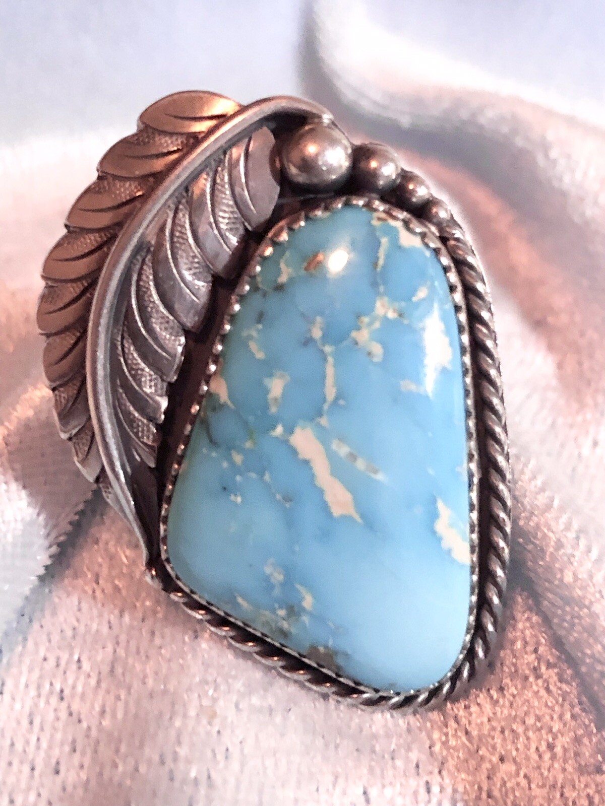 Classic Southwest Handcrafted Natural Sky Blue Turquoise Ring Sterling Size 7.5