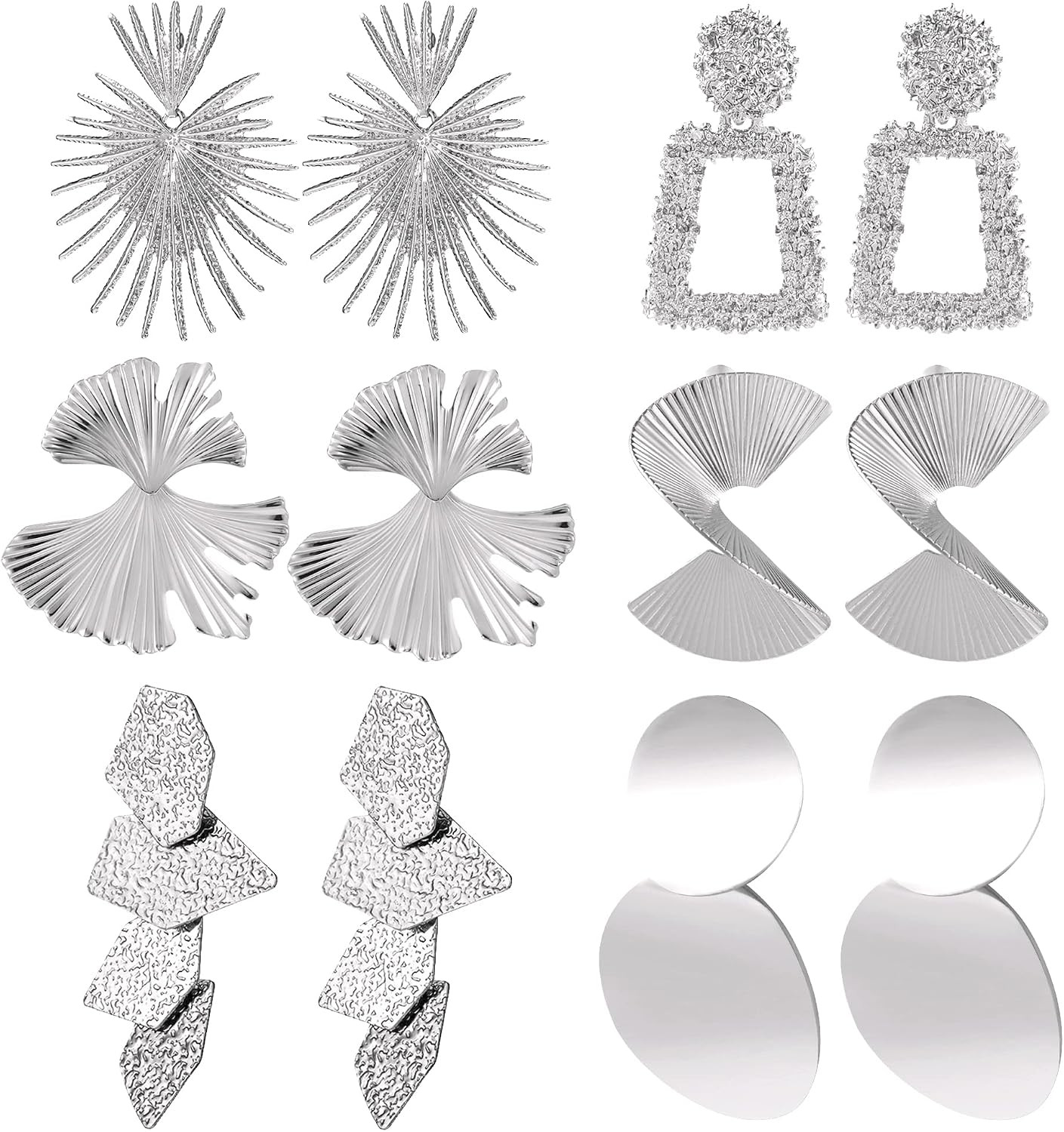 6 Pairs Bmadge Statement Earrings Set for Women, Large Silver Gold Geometric Ear