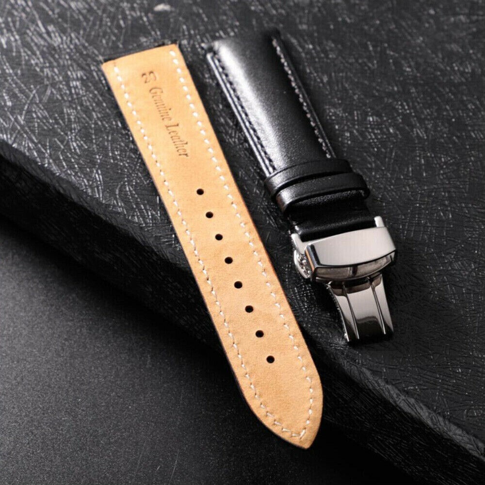 12mm-24mm Leather Watch Band Bracelet Strap Replacement Deployment Clasp Buckle