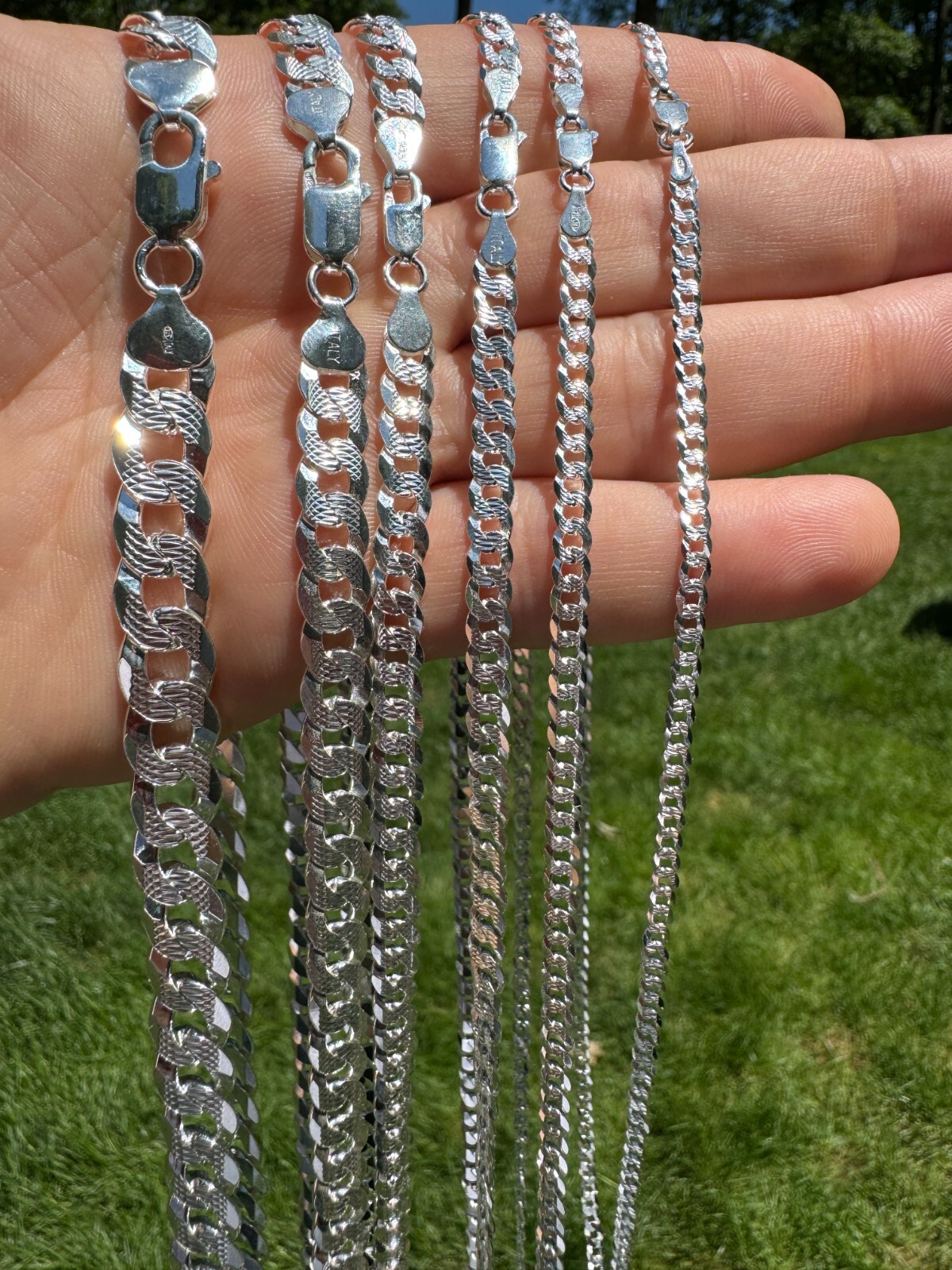 Cadena Cubana Miami Plana Diamantada Plata 925 Sólida Hombre Mujer 3-10.5mm