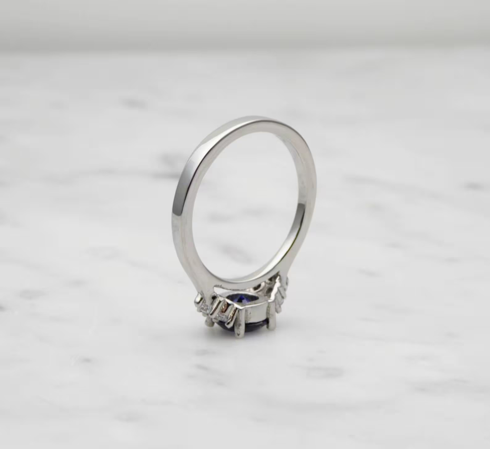 2.30 Ct Round Cut Natural Sapphire Diamond Engagement Ring 14K White Gold Size 6
