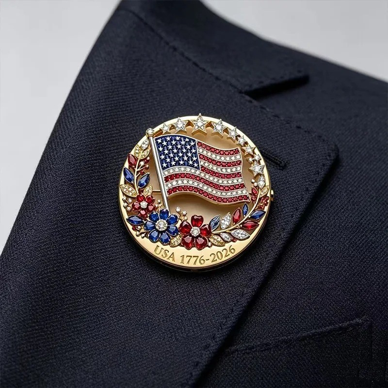 US 250th Anniversary Brooch Pin, Patriotic Bald Eagle Rhinestone Lapel Pin Jewel