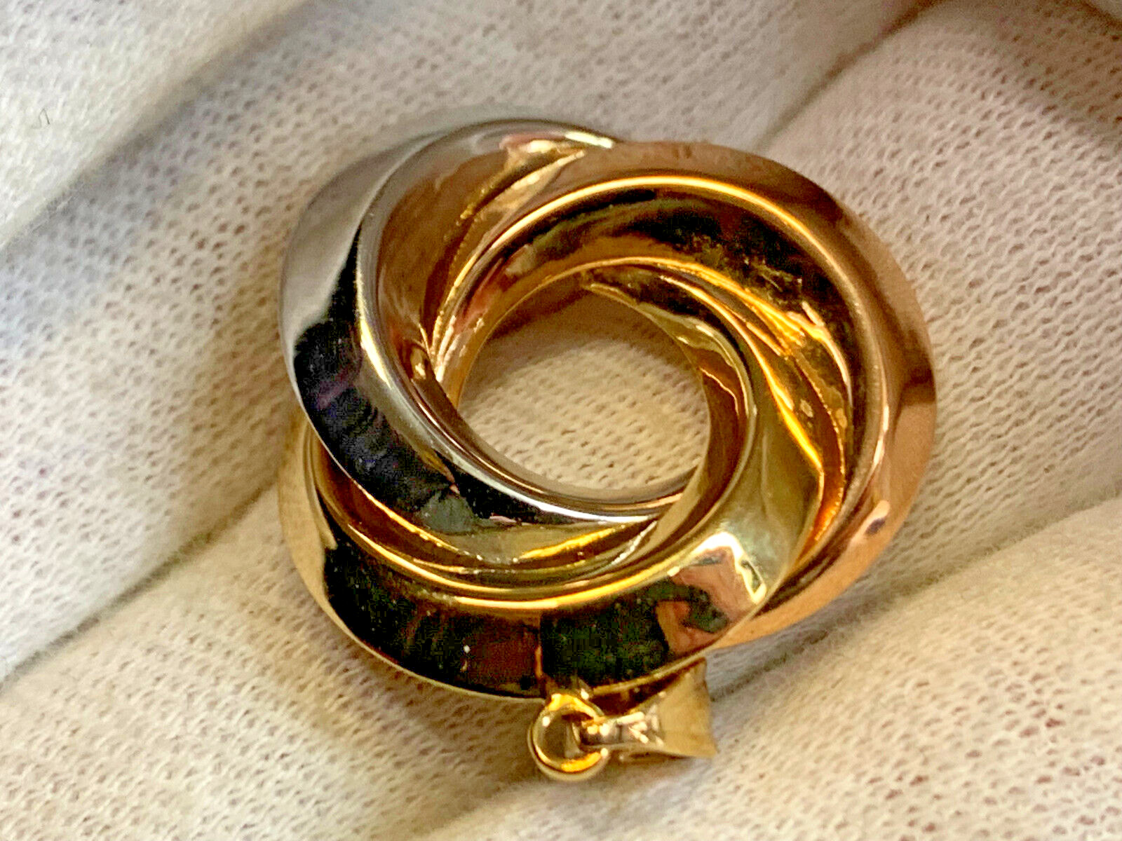 14K Tri-Color Gold Swirl Pendant 2.34g Fine Jewelry Yellow Rose & White Gold