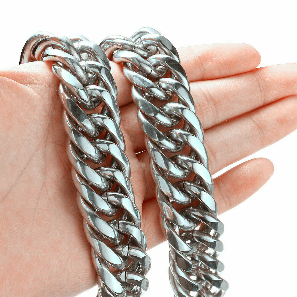 19mm Wide Stainless Steel Curb Cuban Link Chain Necklace 16inch-40inch for Men