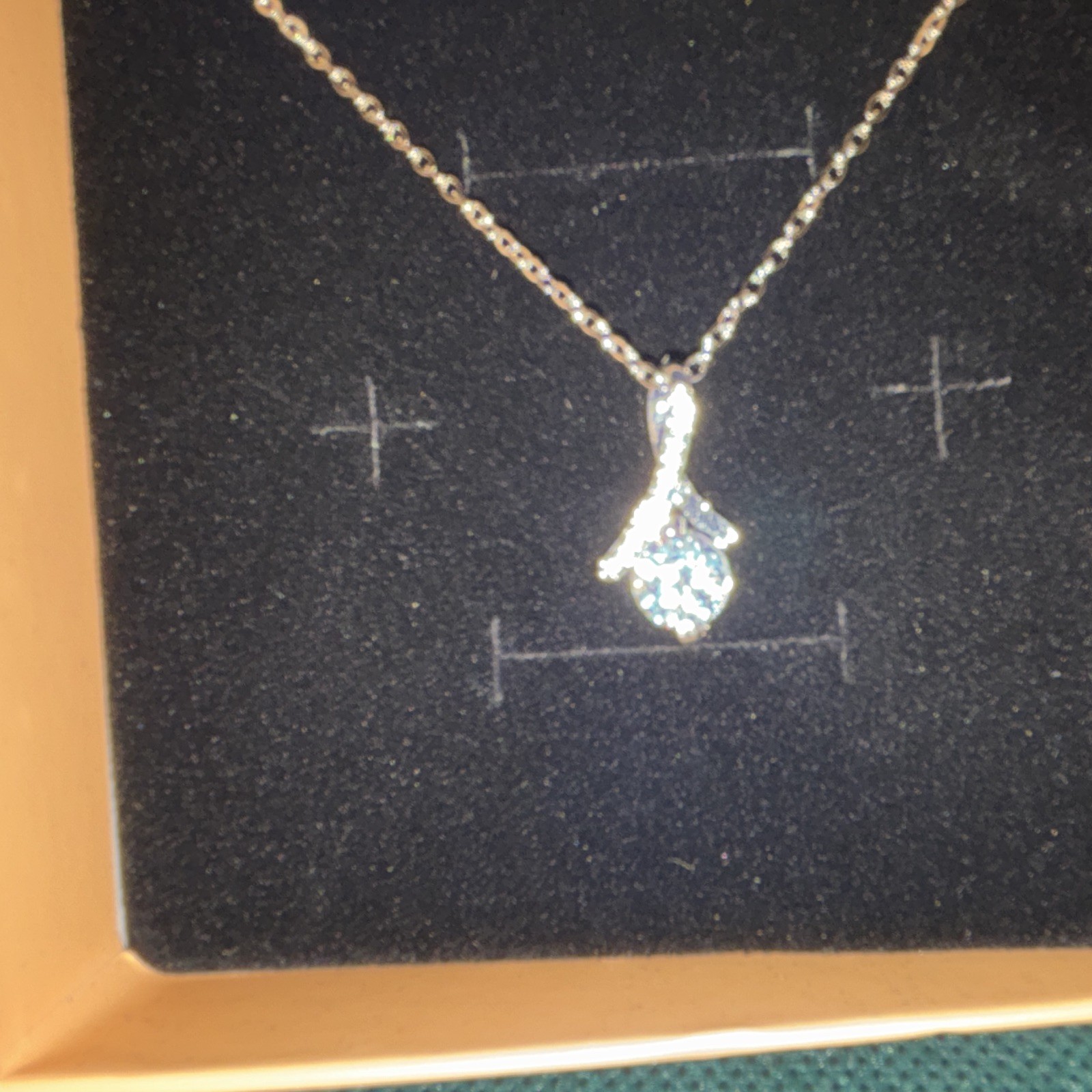 Silver Tone Teardrop Charm Pendant Necklace Cable Chain Clear Crystal