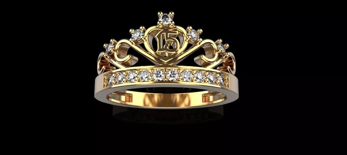15 Anos Quinceanera Ring Yellow Gold moissanite Crown 15Ring,14k gold palted