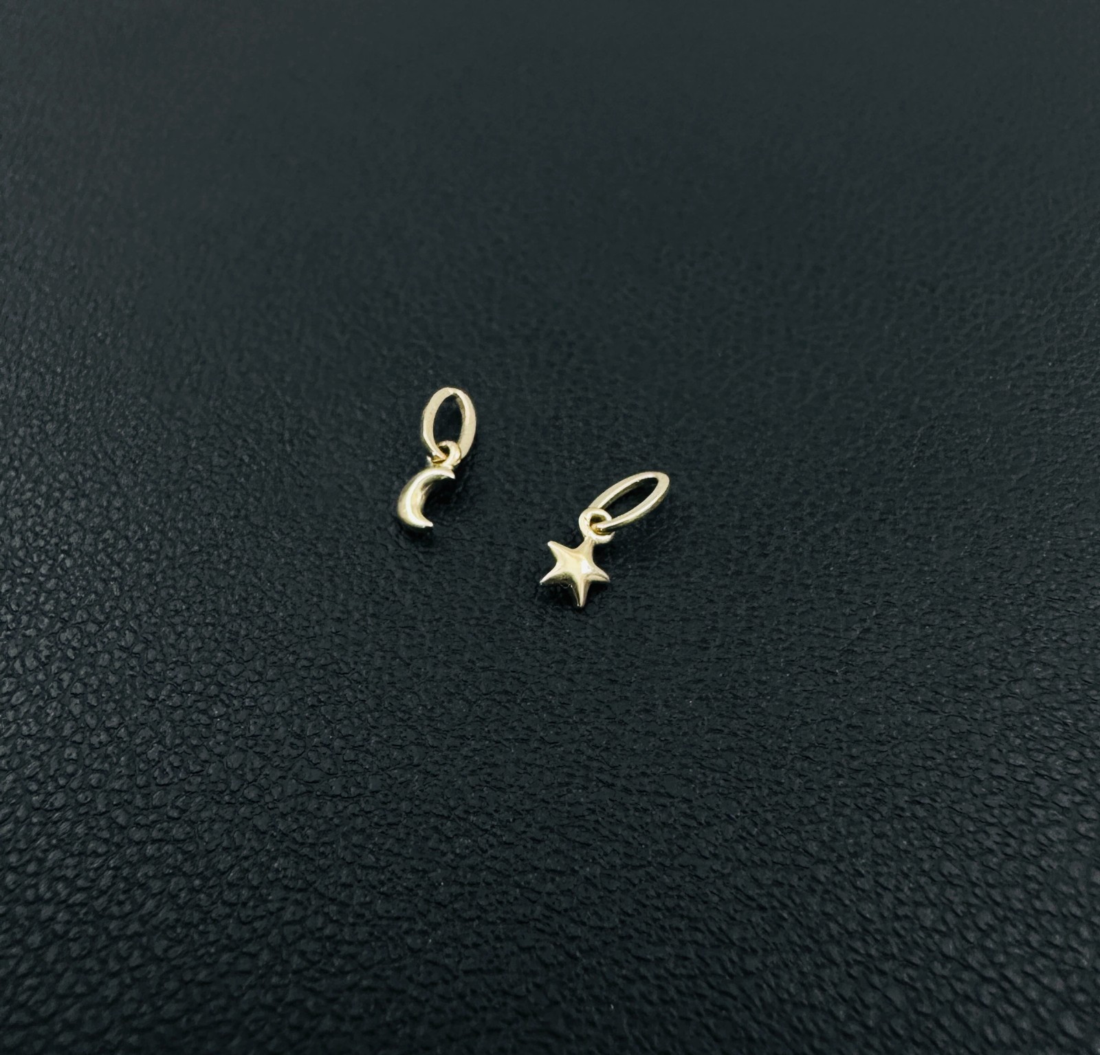 14K Solid Yellow Gold Tiny – Very Small Celestial Star & Moon Charm Pendant LOT