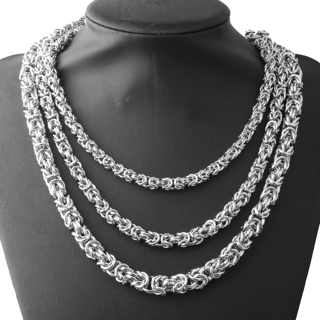 6/8/10mm Mens Chain Silver Tone Link Byzantine Stainless Steel Necklace Bracelet