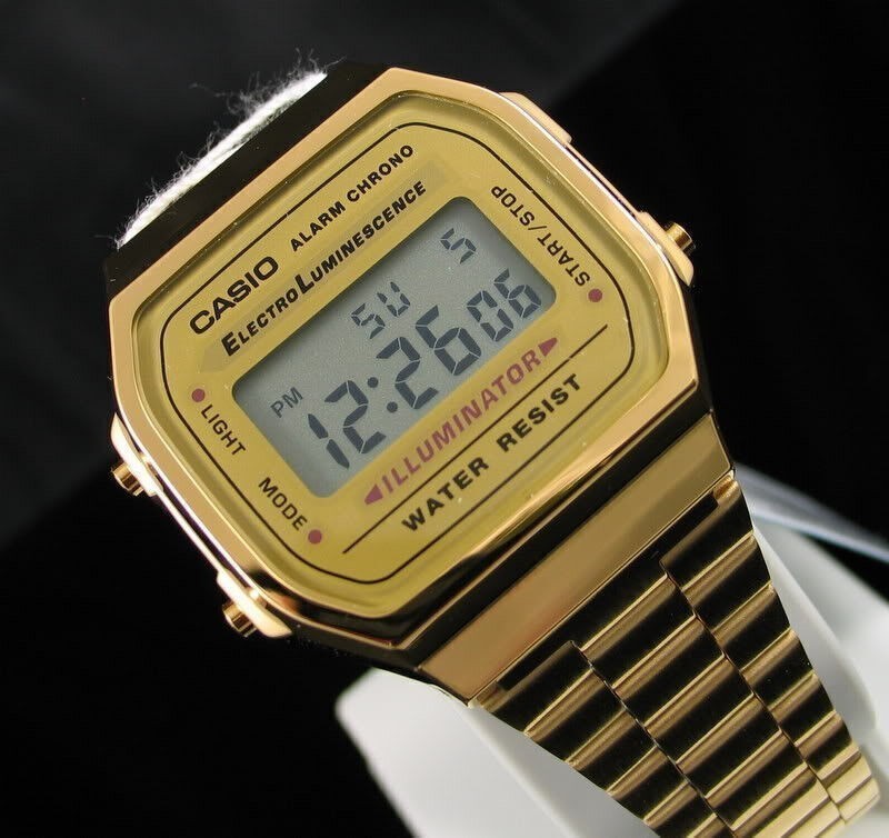 USA MEN’S GOLD TONE STAINLESS STEEL DIGITAL WATCH A168WG CASIO-New