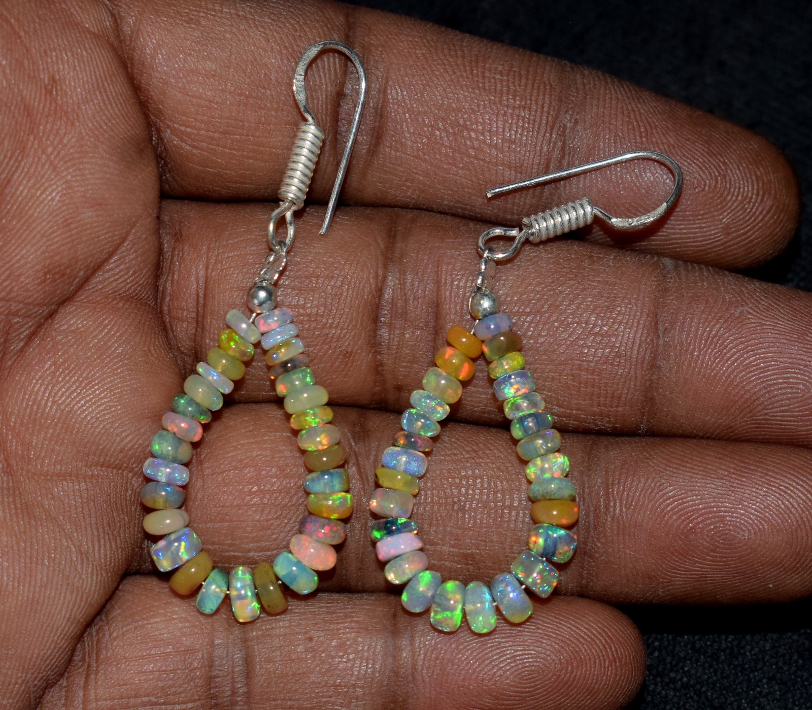 Natural Ethiopian Opal Gemstone Bead Earrings Fire Opal Elegant Drops AF678