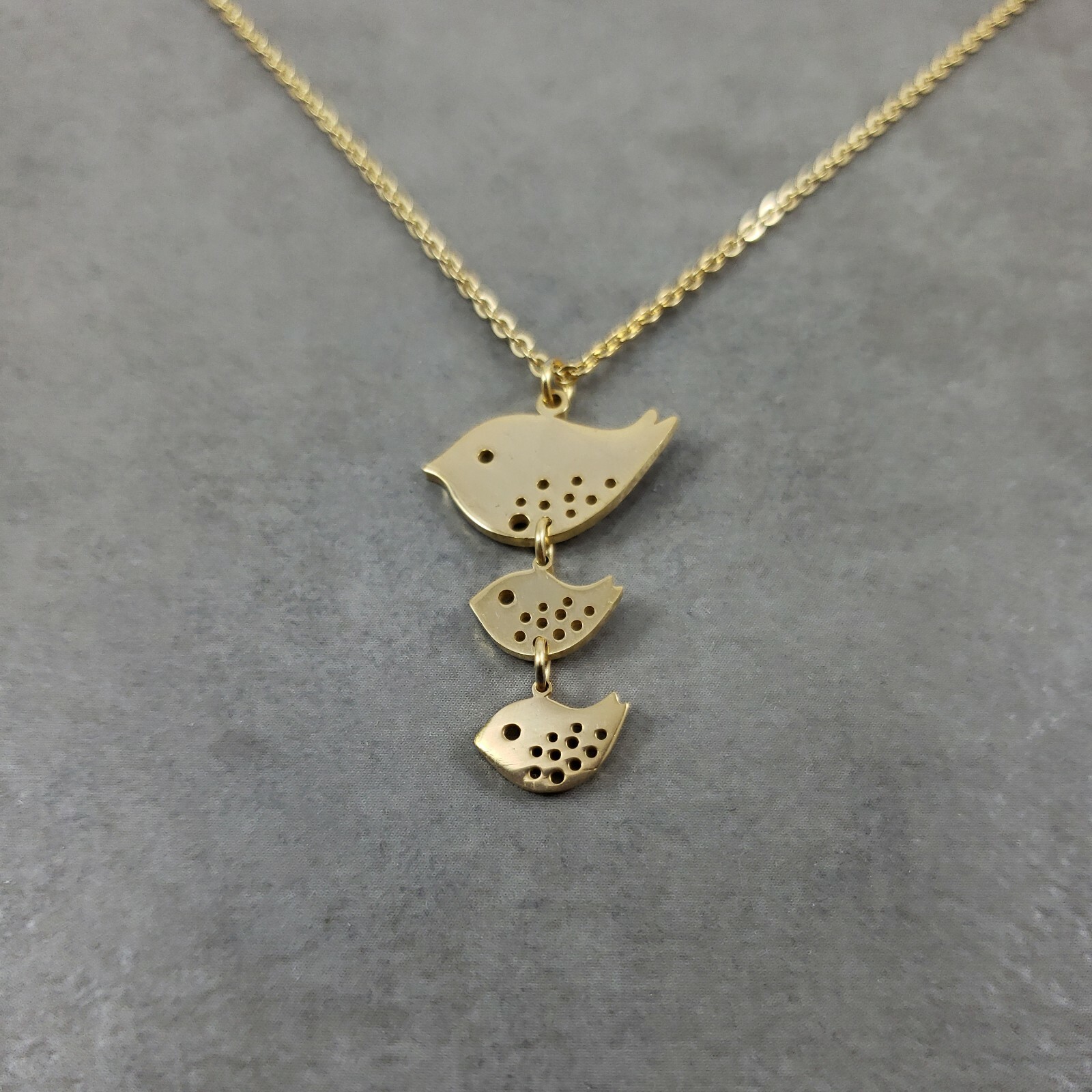 Bird Family GOLD Plated Necklace Charm Pendant Necklace Baby Songbird Lovebirds