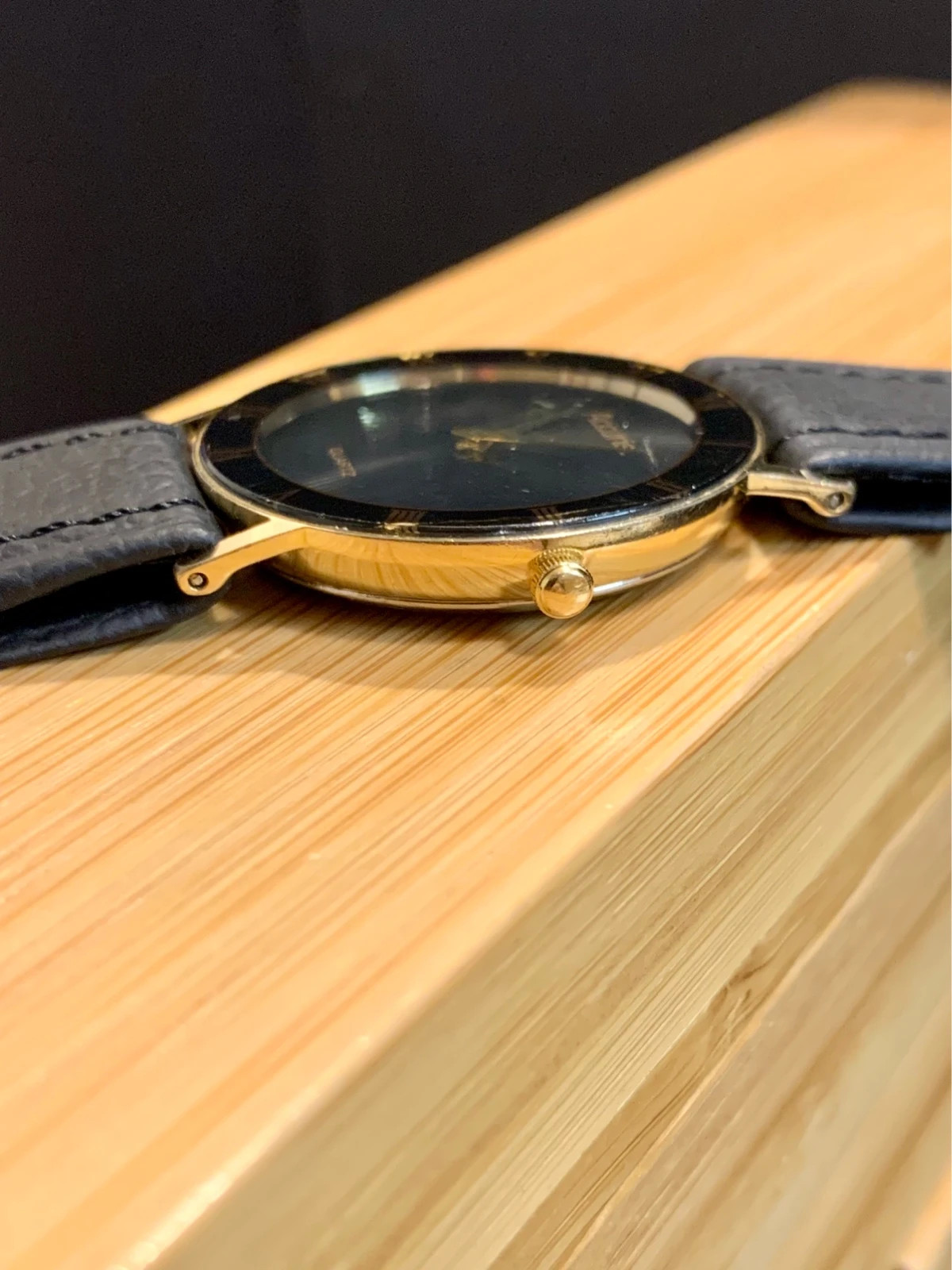 Accurist Ultra Slim Watch 31mm Black Dial Gold Tone New Leather Strap Working