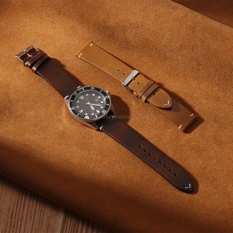 Retro Oil Wax Genuine Leather Watch Band 18 19 20 21 22 24mm Thin Cowhide Strap.